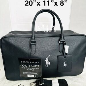 Ralph Lauren Polo Travel / Weekend Bag Side Pocket + Strap + Name Tag (Black)
